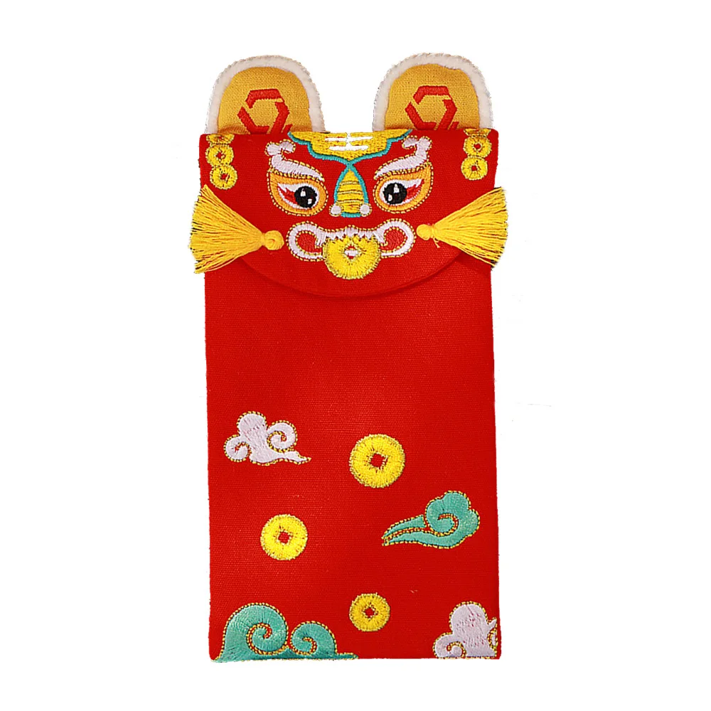 

For 2022 Chinese Year Of The Tigers Red Bag Lucky Money Envelopes Packet 1PC Cloth Cartoon Design 20*9.5cm Traditional Hongbao