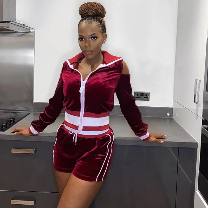 

Biker Sporty Style Two Piece Set Women Patchwork Zipper Off Shoulder Long Sleeve Top+Casual Trousers Female Activewear Y2K