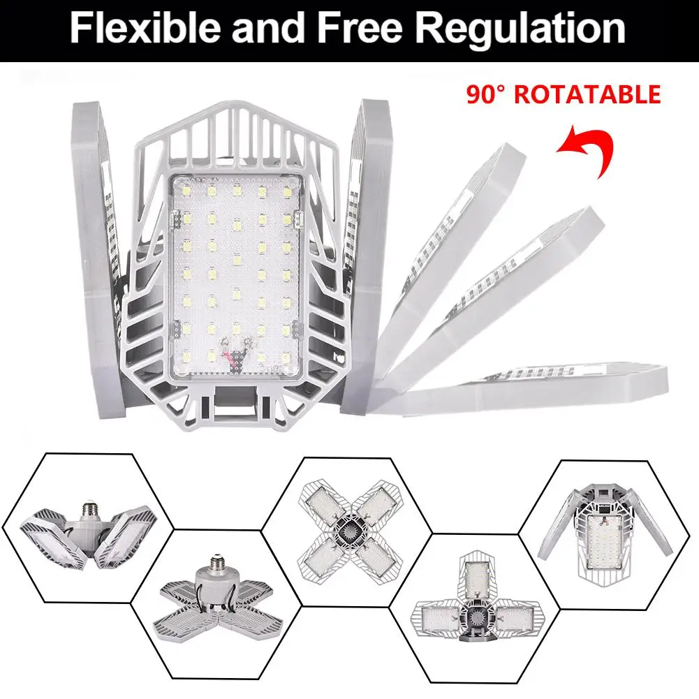 

Folding Garage Lights, Transformable LED Lights, High Bay Lights, LED Lights For Indoor And Outdoor Garage Parking Lot Warehouse