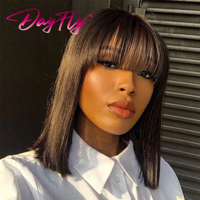 

Short Bob Wigs Human Hair Wig With Bangs Straight Bob Wig T1b 30 27 Colored Braizilian Natural Hair Wig for Women Machine Made