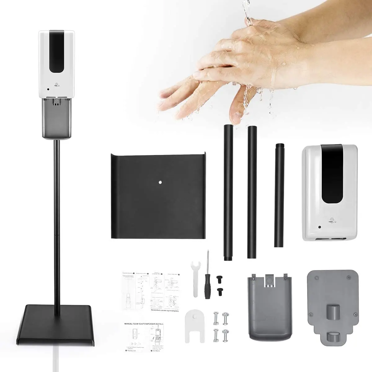 

Automatic Floor Type Soap Dispenser Kit 1200ML Spray Type Non-contact Disinfectant Dispenser, Portable Stainless Steel Floor