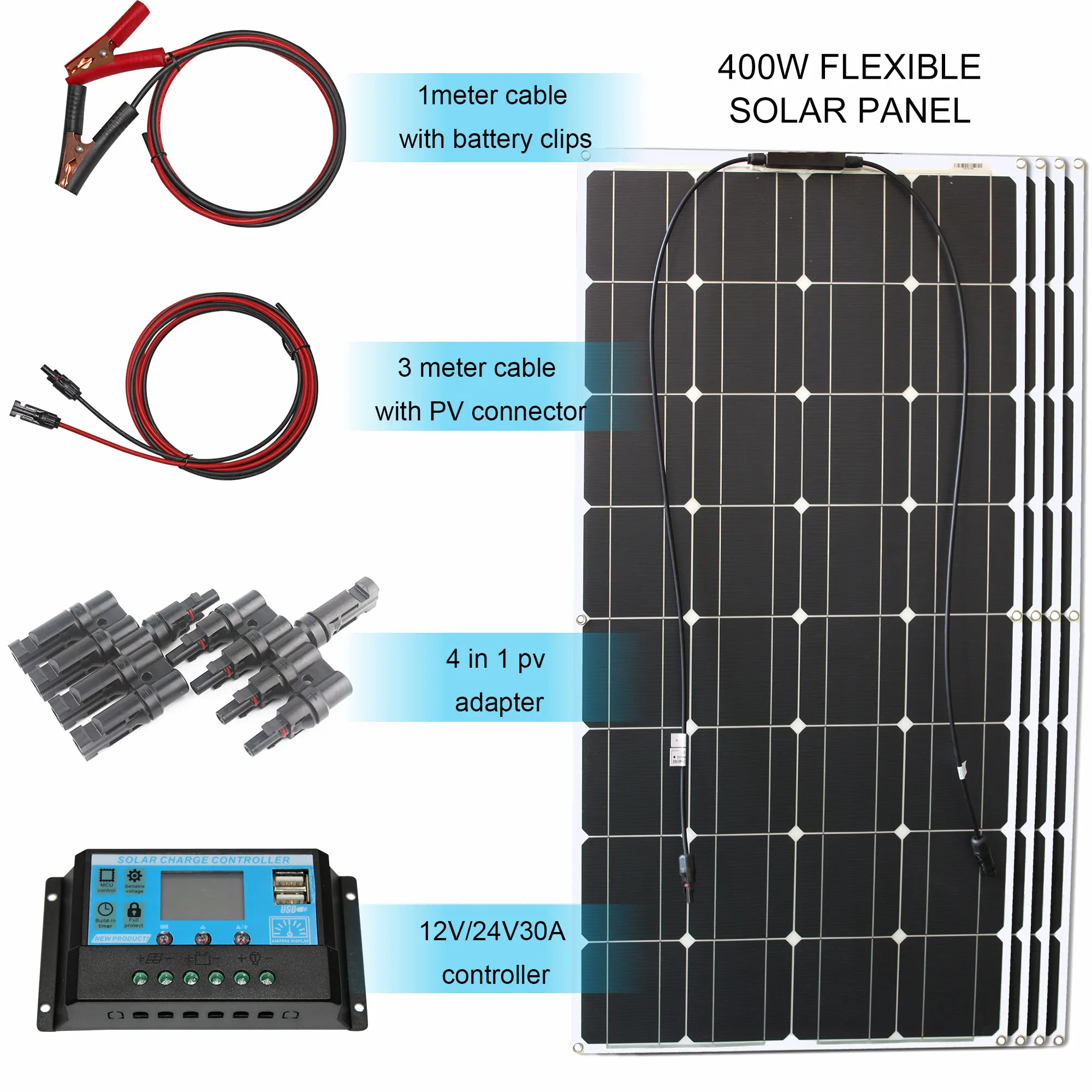 Carregador de Bateria Energia para Acampamento Pannel Painel Solar Etfe Sistema Kit Completo Caminhadas Ourdoor 400w 100 12v 18v