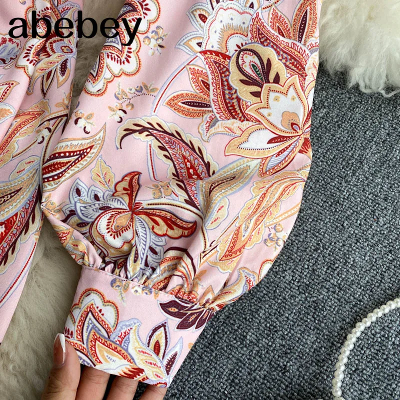 

Women Bohemian Floral Dress Korean Fashion Puff Sleeve A Line Ruffles Dress Spring Chic Elastic Ruched Print Short Dress