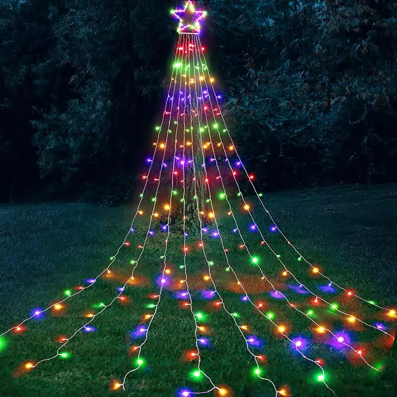 

Рождественская уличная гирлянда со звездами, 350 светодиодов, 8 режимов, 14 звезд, освещение водопада для рождественской елки, двора, домашвече...