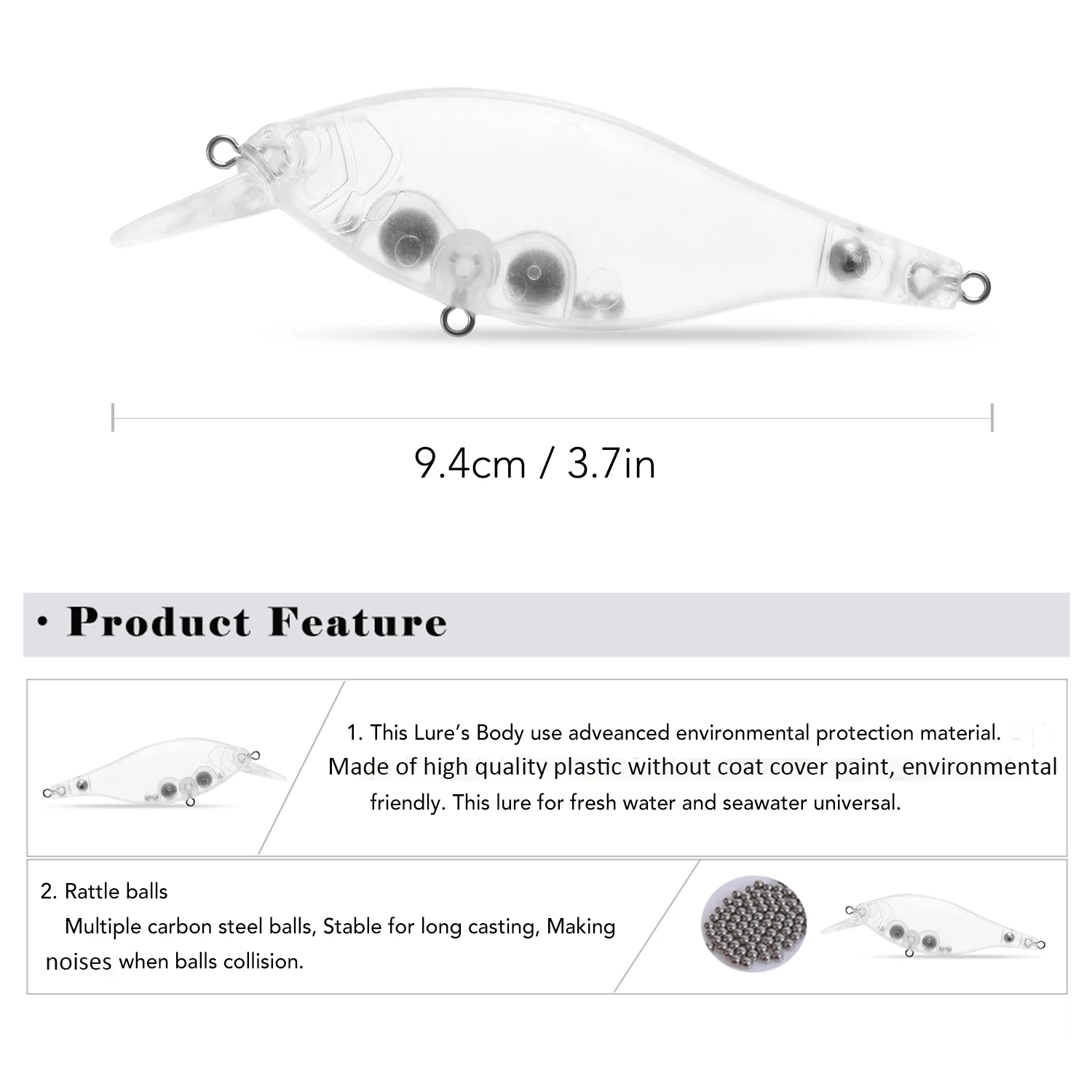 5 шт. прозрачная приманка для рыбалки пустая жесткая погружающаяся в тело