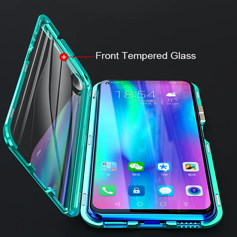 Чехол с магнитной адсорбцией двухсторонний передний + задний закаленное стекло