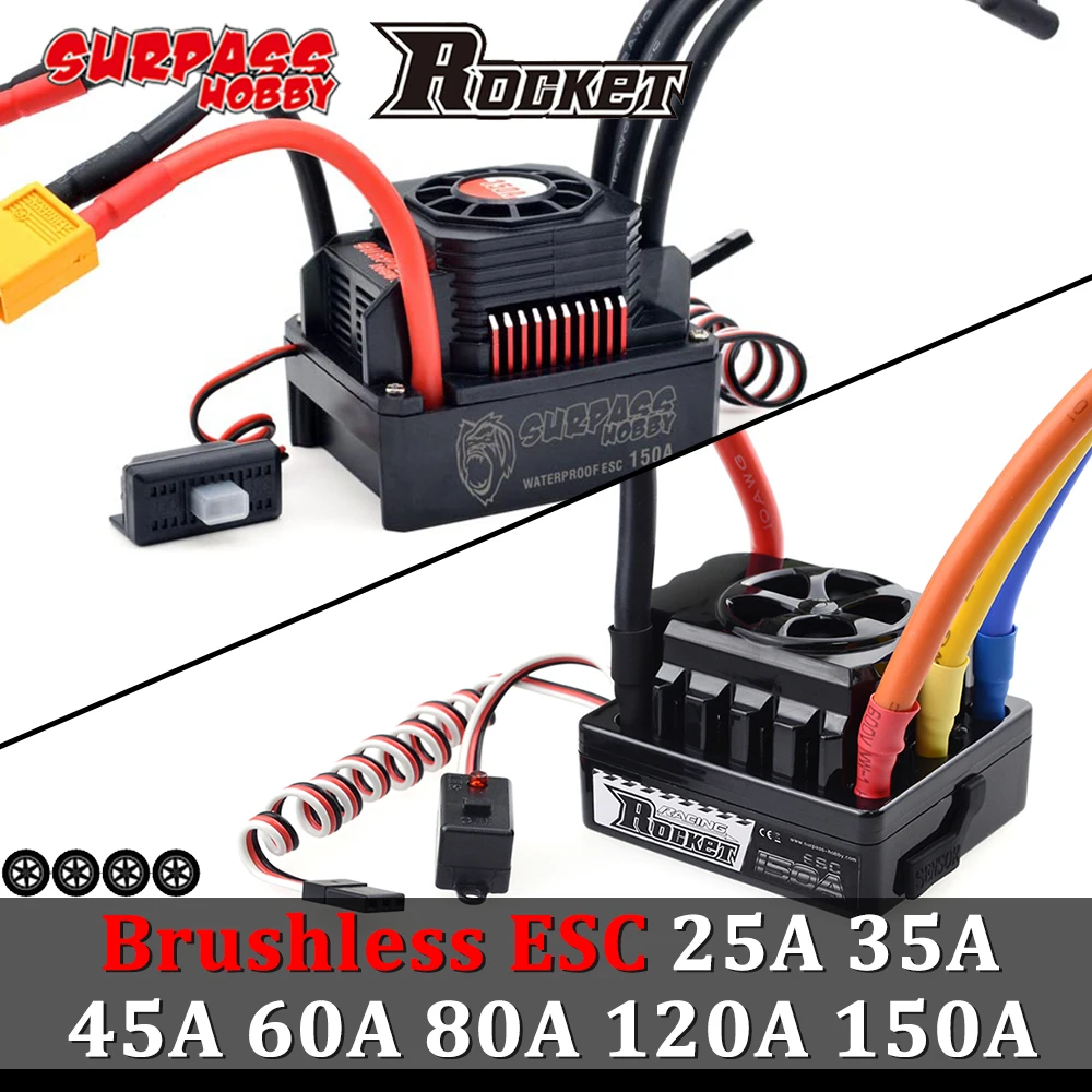 SURPASS HOBBY ROCKET Brushless ESC сенсорный 1/10 A 1/8 80A 60A 45a 35A 25A для 1/14 1/16 1/18 RC Car Cell Battery 3s 6s | Игрушки