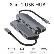 USB разветвитель Концентратор USB type C с HDMI RJ45 PD зарядка SD кард-ридер USB C концентратор Type C Plitter для Macbook Pro Аксессуары для ноутбуков мультихаб ноутбук аксессуары Multi HUB комплектующие для пк