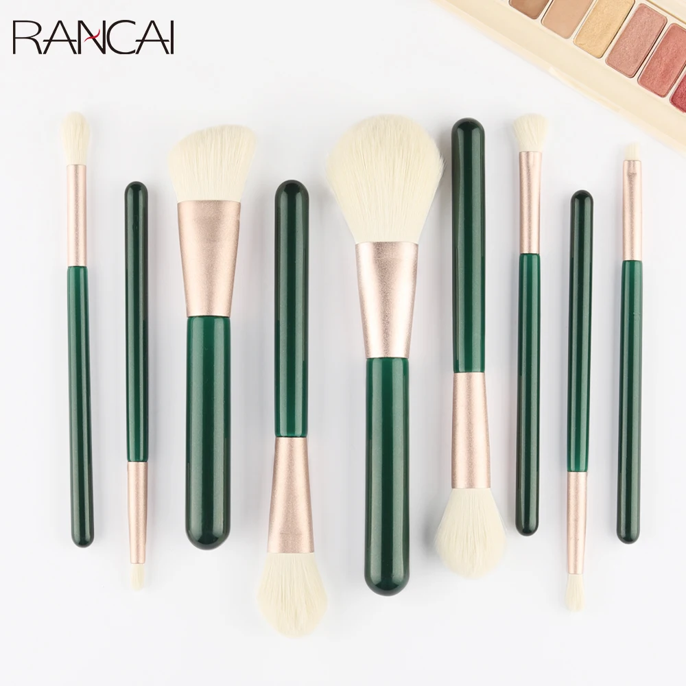 

Набор профессиональных зеленых кистей для макияжа RANCAI, 9 шт., для пудры, основы, консилера, теней, румян, растушевки, косметики, косметический ...