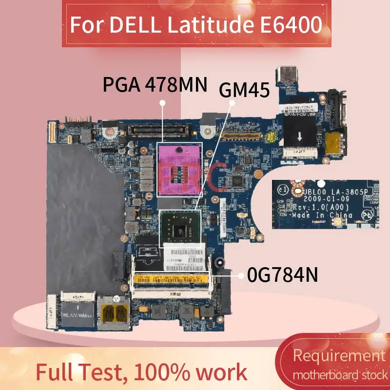 Placa-mãe 10g784n para Laptop Dell Latitude E6400 Placa Principal Gm45 Ddr2 Placa-mãe para notebook