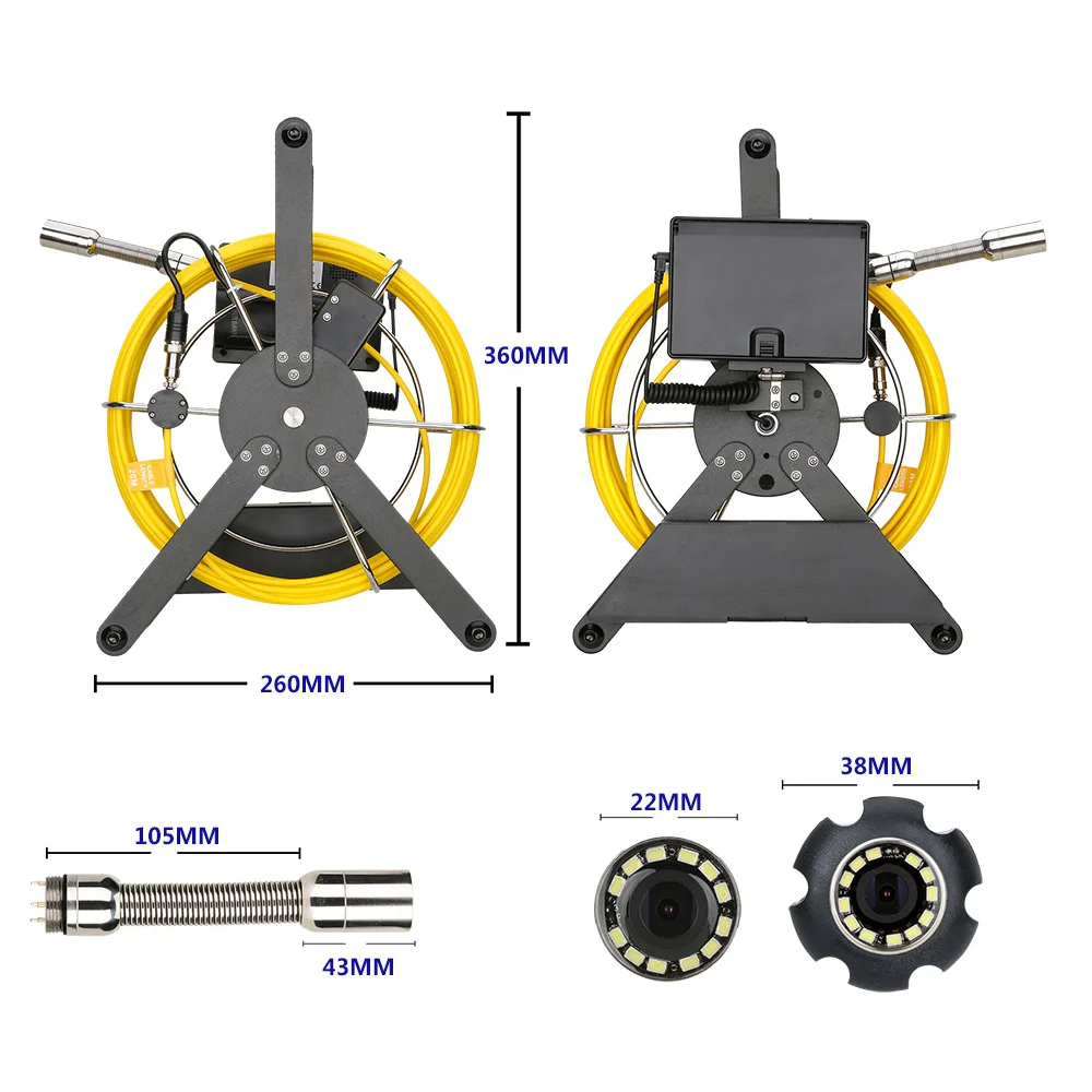 Pаспродажа MAOTEWANG 4,3-дюймовая камера для осмотра канализационных труб со счетчиком 16 ГБ DVR Промышленный эндоскоп для канализации IP68 5600MHA Батарея