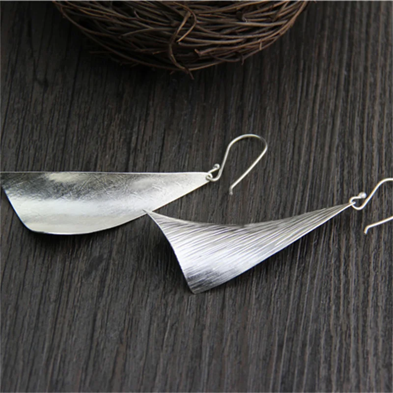 Женские серьги-треугольники ручной работы из чистого серебра 925 пробы с