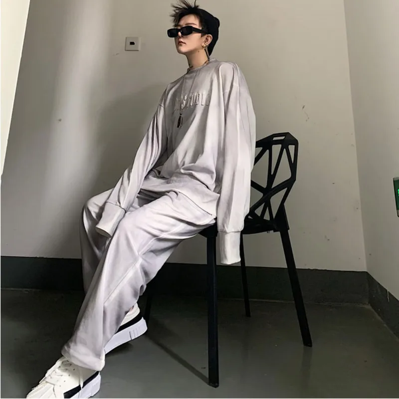 

IEFB Men's 2021 Tie Dyed Lettered Loose Men's Casual Sports Suit Big Size Pullover Tops + Elasitc Waist Sweatpants 2 Pieces Set