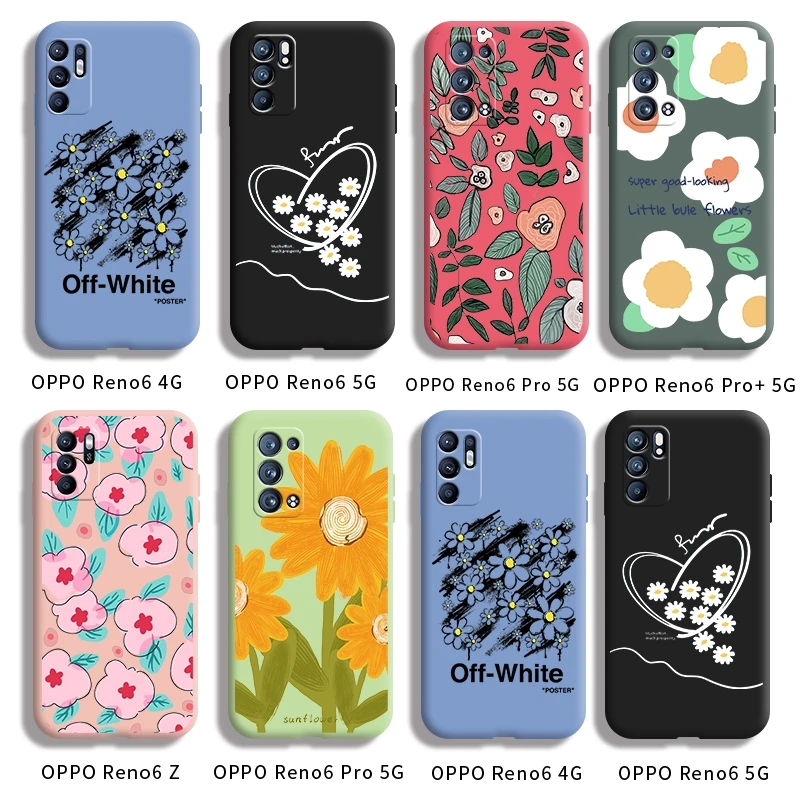 

For OPPO Reno6 5G Reno6 4G Reno6 z Reno6 Pro 5G Reno6 Pro + 5G casing with Flower pattern Back Cover Shockproof silica gel case