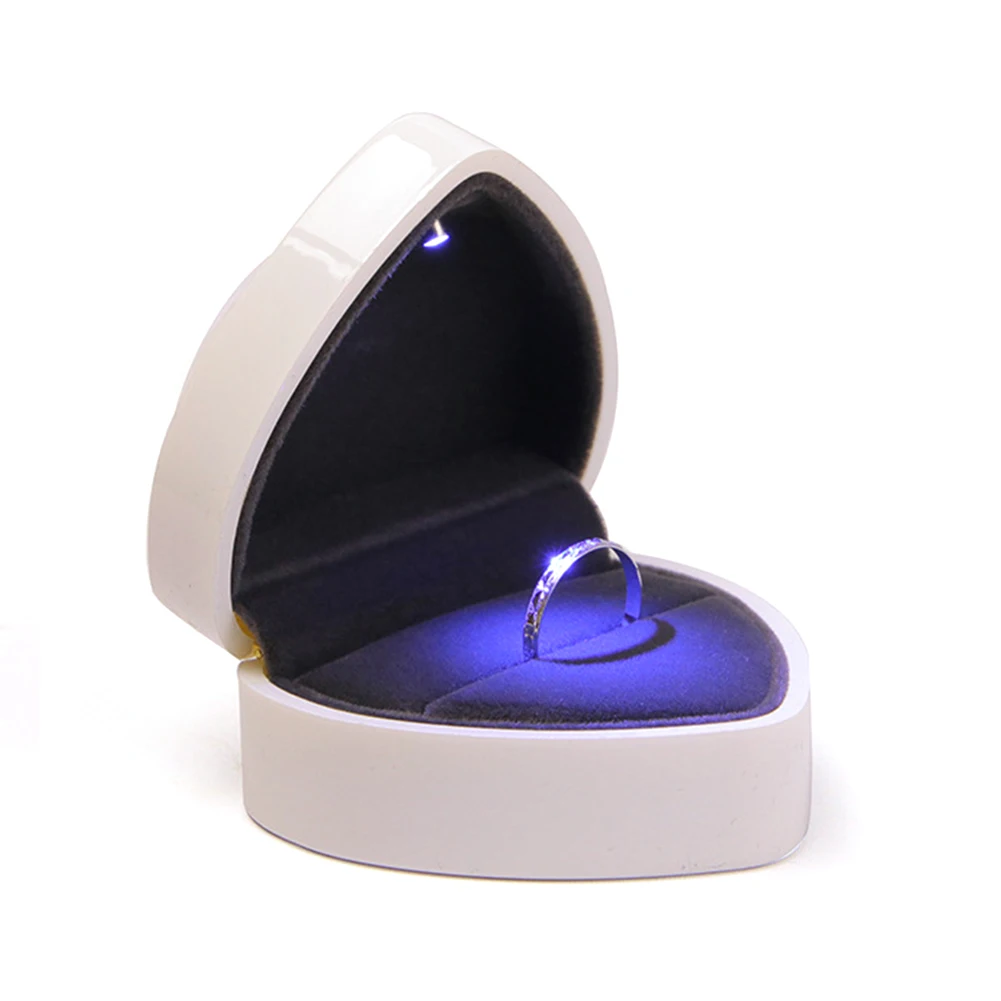 

Ring Box Wedding Velvet Jewelry Heart Shape LED Light Display Storage Organizer Holder Proposal Marriage