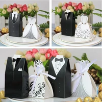 20pcs packaging gift boxes wedding favor candy dragee box bride groom dress with ribbon boite dragees de mariage chocolate deco