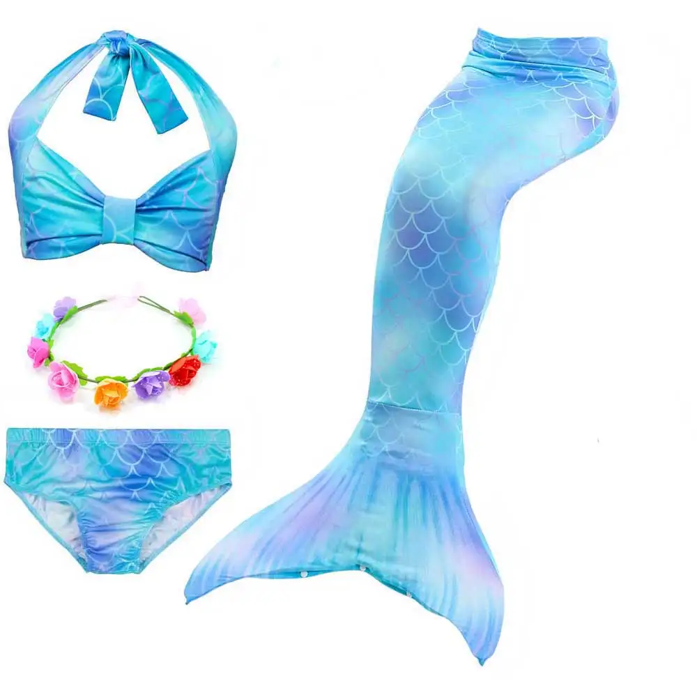 4pcs Set 2 Girls Walkable And Swimmable Mermaid Tail Swimsuit Cosplay Costume Kids Children Bikini And Sparkle Mermaid Swimtail - Цвет: 4pcs Set 2