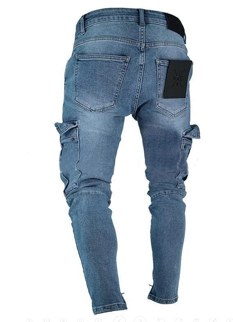 ICCLEK European and American Hot Sale Men's Trousers Jeans Stretch Men's Jeans Ripped Zipper Feet Pants Skinny Jeans Men