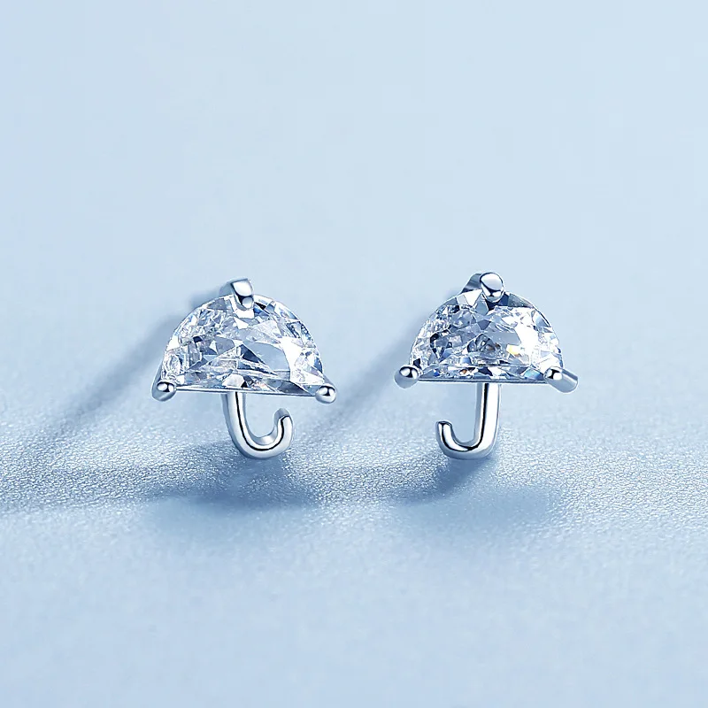 

925 Sterling Silver Rain Umbrella Stud Earrings Zircon Earring Female Fashion Jewelry Girl