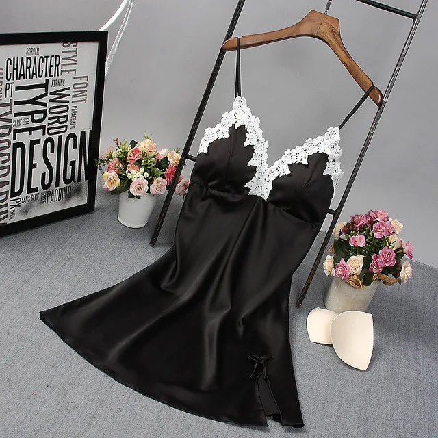 Ночная рубашка на бретелях женские летние шелковые кружевные дизайнерские