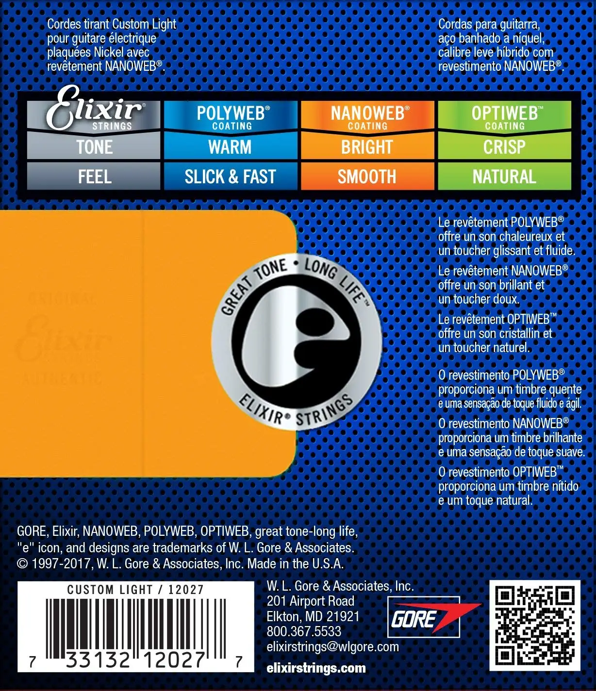 Elixir Strings 12027 Electric Guitar w NANOWEB Coating Custom Light (.009-.046) | Спорт и развлечения