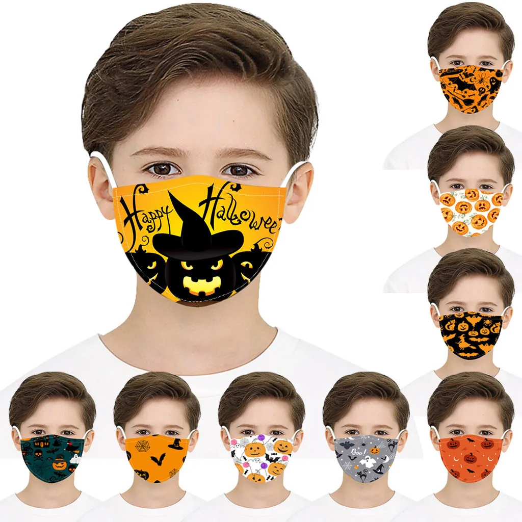 Детские маски для лица с принтом на Хэллоуин ветрозащитные Моющиеся