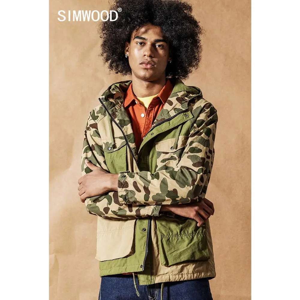 SIMWOOD 2020 камуфляжная Полевая куртка с капюшоном мужская весна зима новинка много