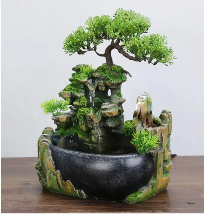 

Resin Waterfall Desktop Fountain With Color Changing or no Changing Led Lighting Zen Meditation Waterfall Home Decoration