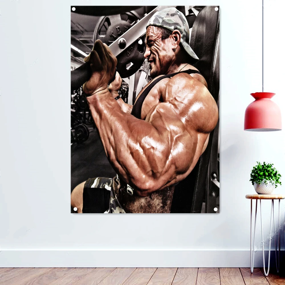 

Big Muscular Man Working Out Wallpaper Banners Flags Hang Paintings Gym Decor Bodybuilding Sports Poster Mural Wall Art Tapestry