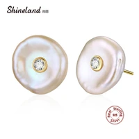 shineland baroque natural freshwater pearl s925 stud earrings irregular shape brincos for women fashion jewelry 2021 gift
