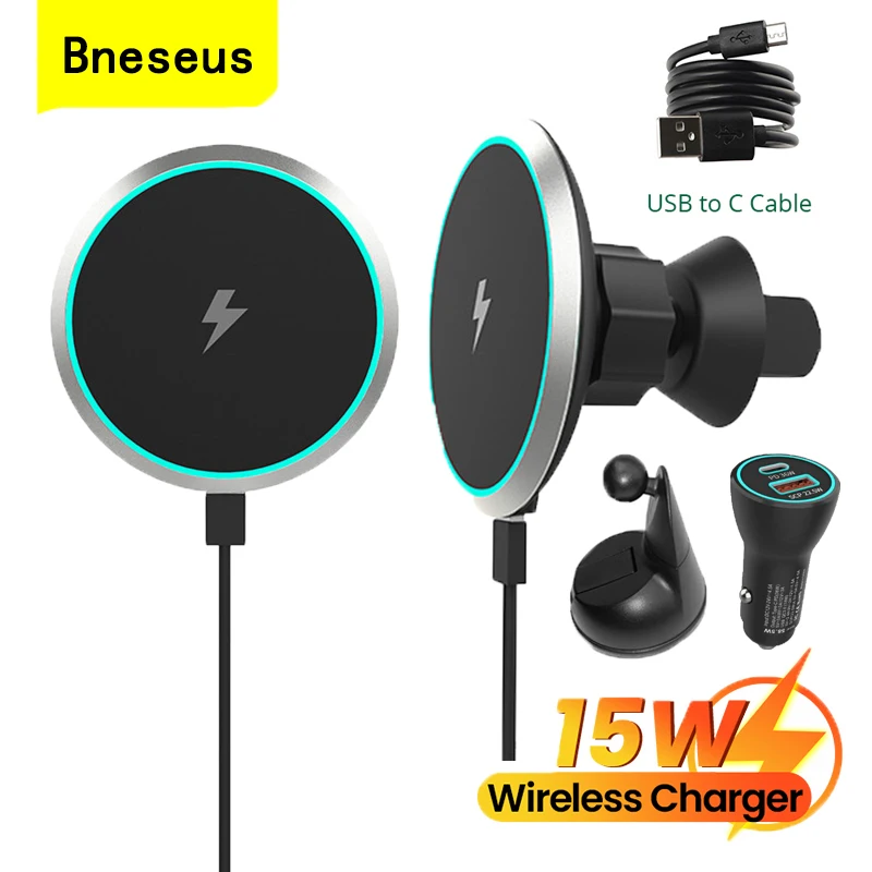 

Bneseus 15W Magnetic Wireless Charger Car Mobile Phone Holder for Iphone 13 12 11 Pro Max 8 Plus Xiaomi Huawei Smartphone Stand