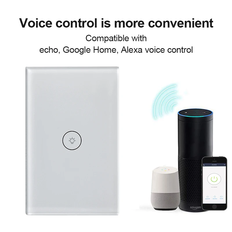 

Tuya smart WIFI Wall Touch switch US 1/2/3 Gang Smart Light Switch voice control switch work with Alexa Google Home smart home