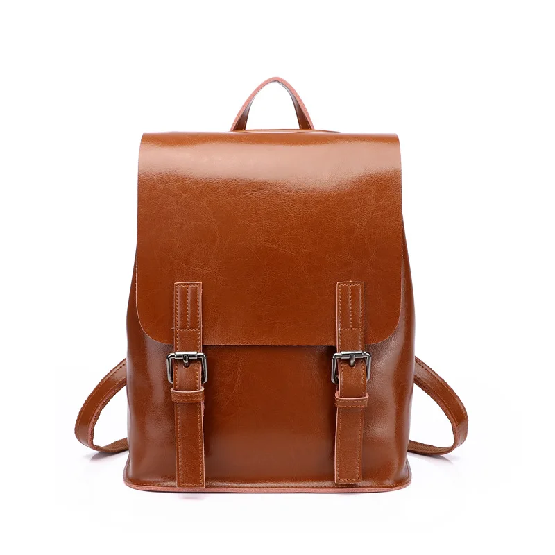 

Genuine leather cowhide women large backpack teenager school bags