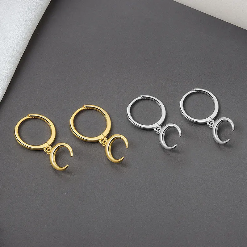 

925 Sterling Silver Moon Korean Studs Earrings For Women Wedding Party Jewelry Accessories eh400