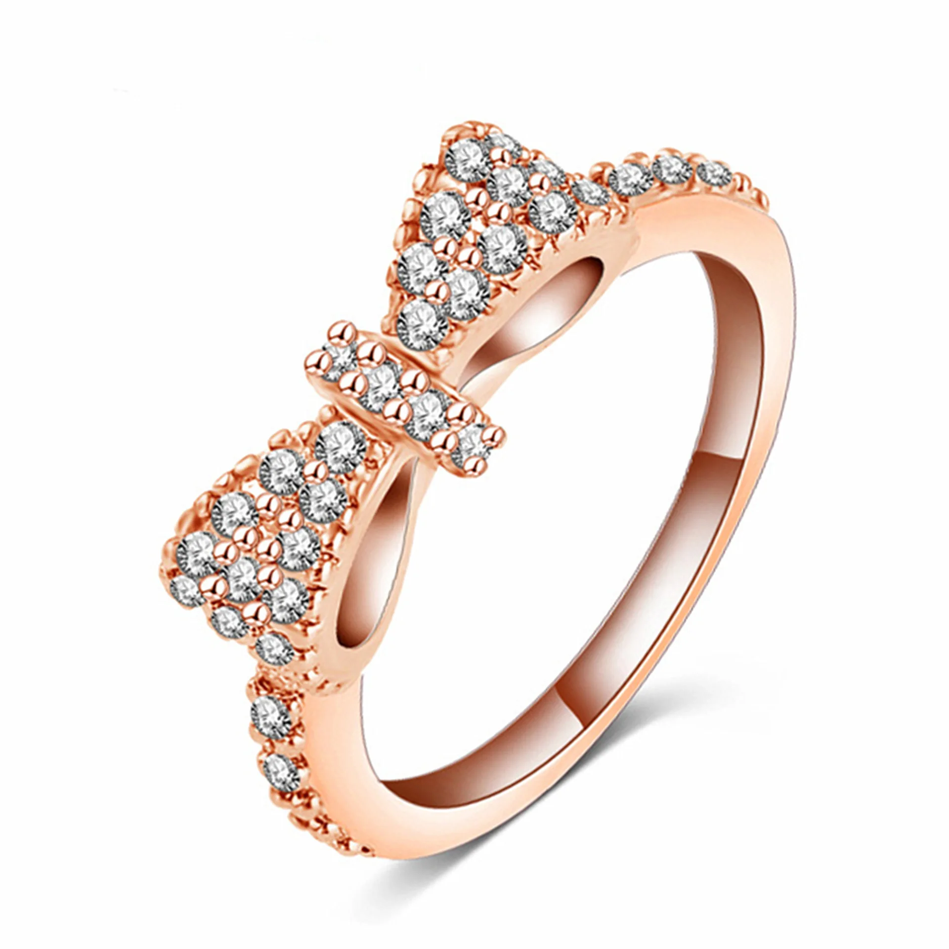 

925 Sterling Silver New Jewelry Fashion Women Ring Wedding Anniversary Wedding Zircon bowknot rose gold Crystal Engagement Ring