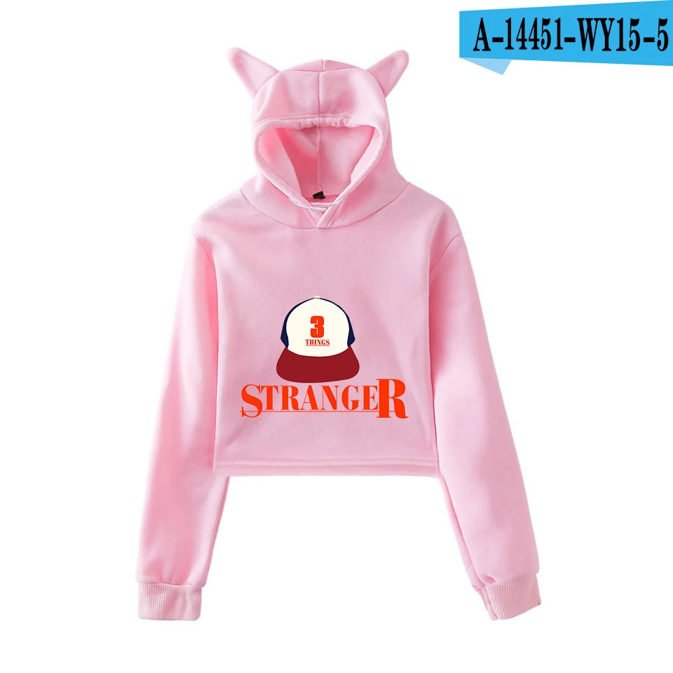 

Hip Hop Casual Slim Clothing Stranger Things Cat Ear Hoodies For Teen Girls Print Stars Beautiful Sexy Short H Women-Clothes