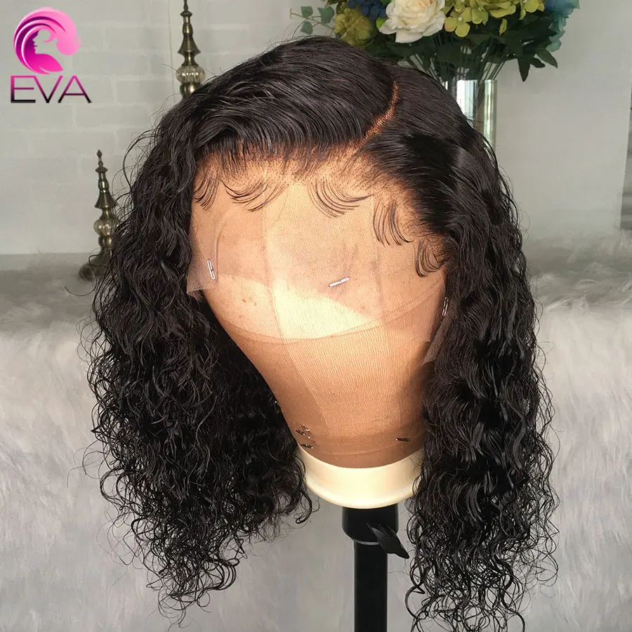 EVA Короткие вьющиеся человеческие волосы парики для черных женщин бразильские 360
