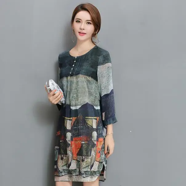 Новинка 2020 весеннее женское платье размера плюс тонкие свободные шелковые