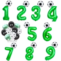1set soccer football foil balloons 32inch green number balls baby boy 1 2 3 year birthday party decorations kids toys air globos