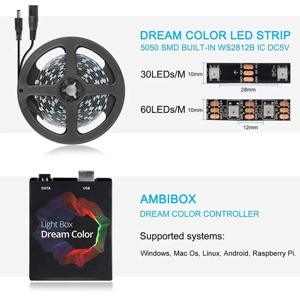 5 в В WS2812b 5050 Светодиодная светильник та Rgb лента Иллюзия Синхронизация с ПК экран