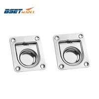 2 pieces bset matel satinless steel 304 anti rattle spring flush lift ring deck hatch pull handle locker cabinet boat hardware