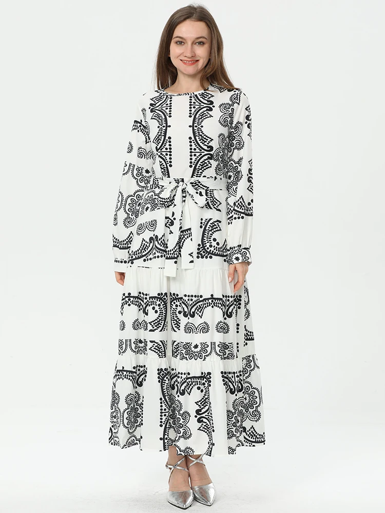 

Women Spring Autumn 2022 New Long Dress Holiday Maxi Loose Floral Print O-neck Sleeve Elegante Dresses Cocktail Party Clothing