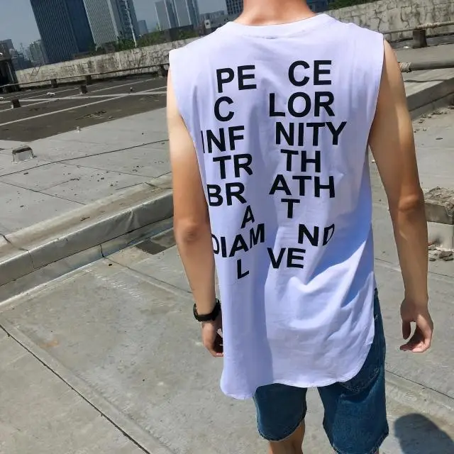 

European and American vest men's summer tide brand hip-hop arc hem trend sleeveless t-shirt men's bottoming shirt large size
