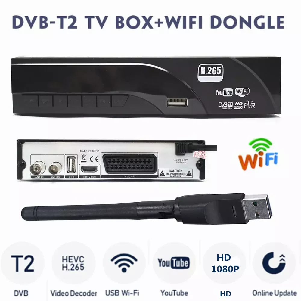Hot Selling Europe H.265/HEVC 1080P Decoder DVB-T2 HD Digital Terrestrial Receiver DVB-T TV Tuner Support M3U Youtube+USB WIFI |