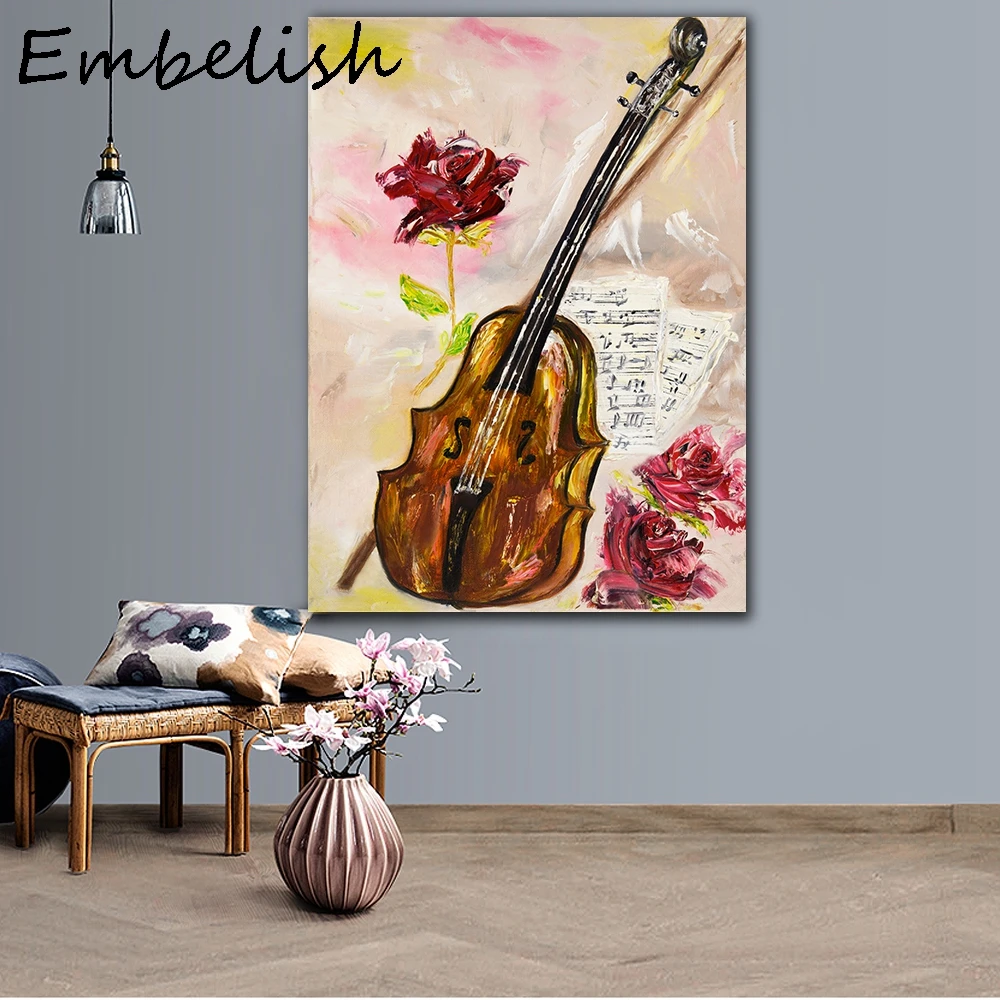 1 шт. Плакаты для музыкальных инструментов с акварельными розами и скрипками бара