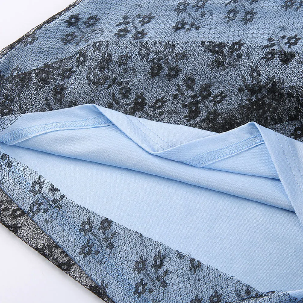 

ZOTTSOZ Sexy Lace Slim Mini Dresses Women 2021 Summer Fake Two Layer V-Neck Bag Hip Sling Dress Fashion Party Club Casual Dress