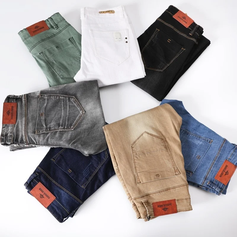 

7 Color Men Stretch Skinny Jeans Fashion Casual Slim Fit Denim Trousers Male Gray Black Khaki White Pants Brand