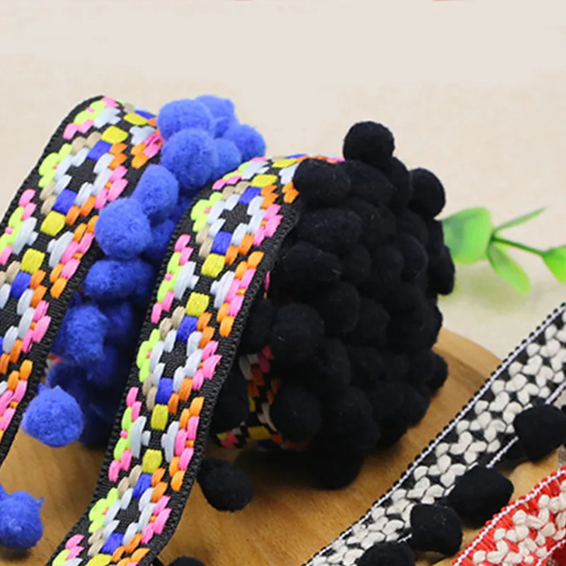 100 ярдов/партия кружевная лента с кисточками и помпоном праздничная ткань для