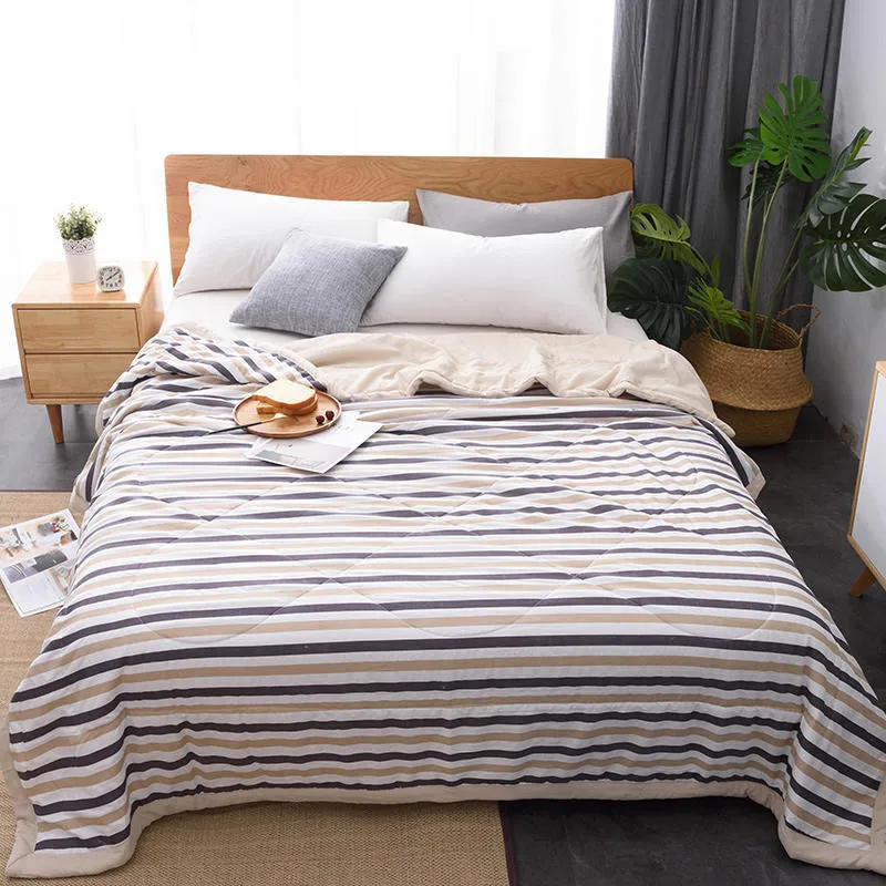 Летнее стеганое одеяло в полоску японском стиле мягкое тонкое покрывало для