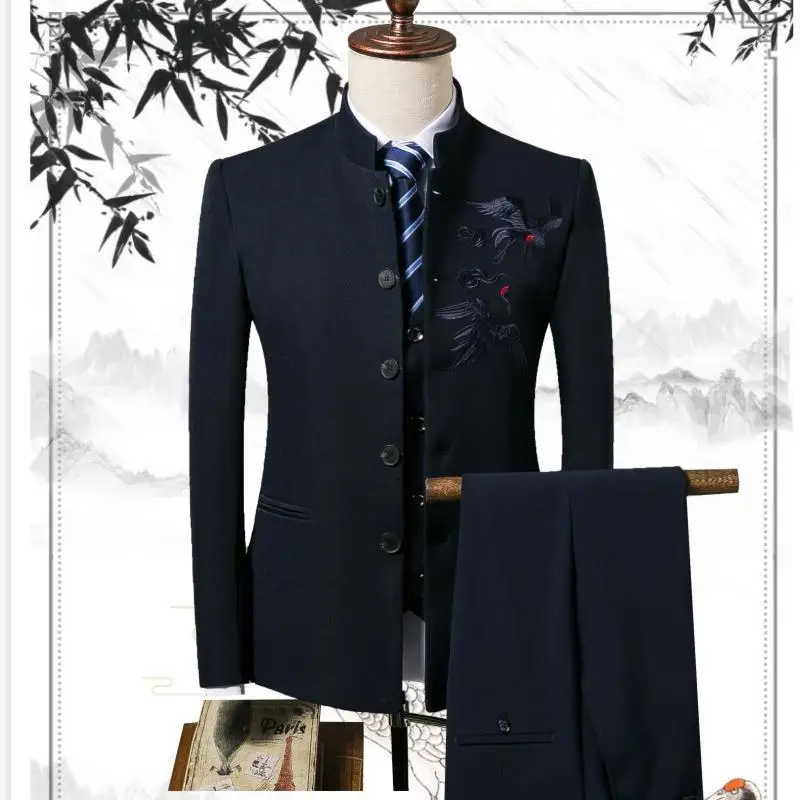 Мужской деловой костюм из трех предметов формальный с брюками и туника в